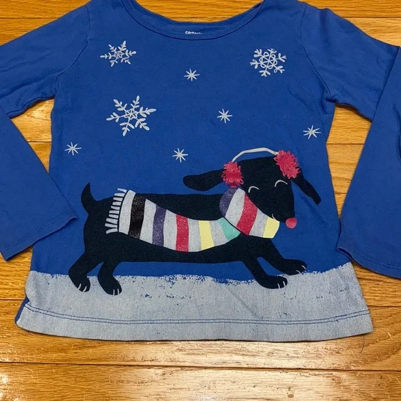 Carters Dachshund Weiner Dog Christmas Winter Shirt Girls Size 6 6x Glitter Snow - Picture 2 of 3